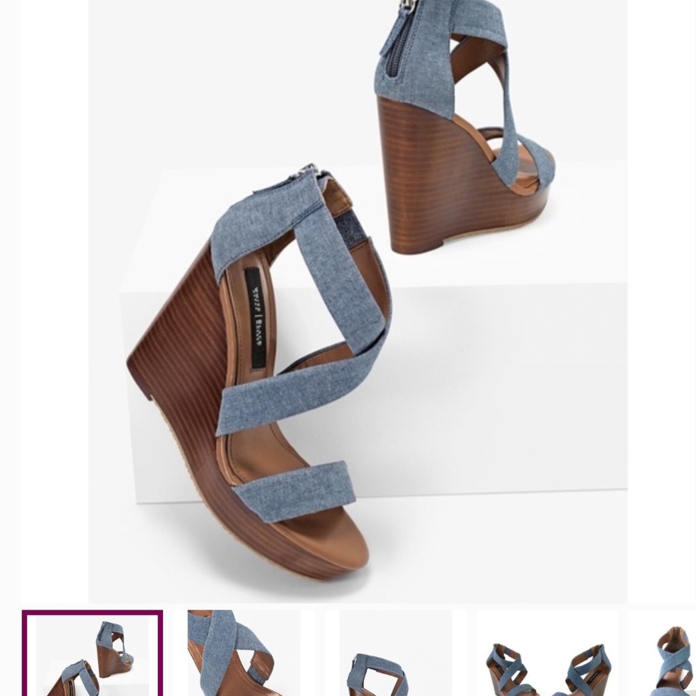 White House Black Market Blue Denim Wedges
